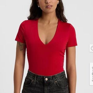 Express Red Contour Compression V-Neck Bodysuit